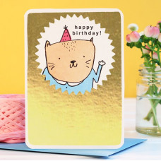 Card - Gold Birthday Cat