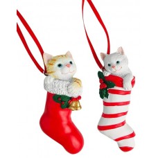 Cat In Christmas Stocking Hanging Decoration - 2 designs
