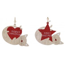 Merry Christmas Cat with Heart and Star Hanging Ornaments