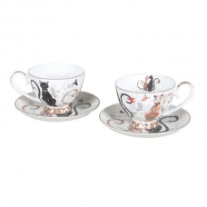 Cat Couple Embossed Double Cup & Saucer Set
