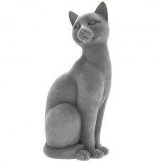 Grey Velveteen Sitting Cat Figurine