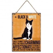 Black and White Cat Metal Wall Hanging