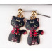 Oriental Cat Hanging Earrings - Black Cat