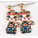 Oriental Cat Hanging Earrings - Multi-Coloured Cat