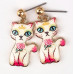 Oriental Cat Hanging Earrings - Pink Cat