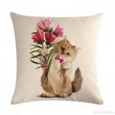 Kitten Giving You Flowers Cushion