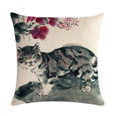 Tabby Cat in the Garden Cushion