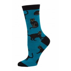 Black Cat Bamboo Socks - Blue